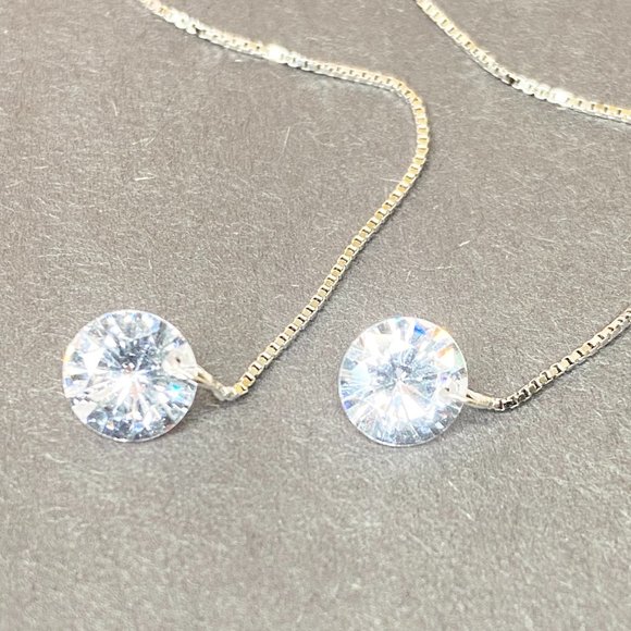 Silver Tassels Long Drop Crystal Vintage Earrings - Picture 2 of 8